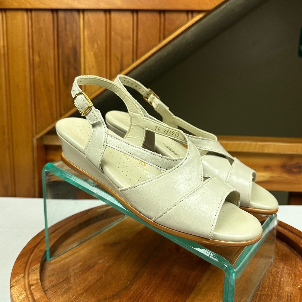 SAS Tripad Comfort Womens 7 Wide Bone Leather Slingback Wedge Sandals 295917
